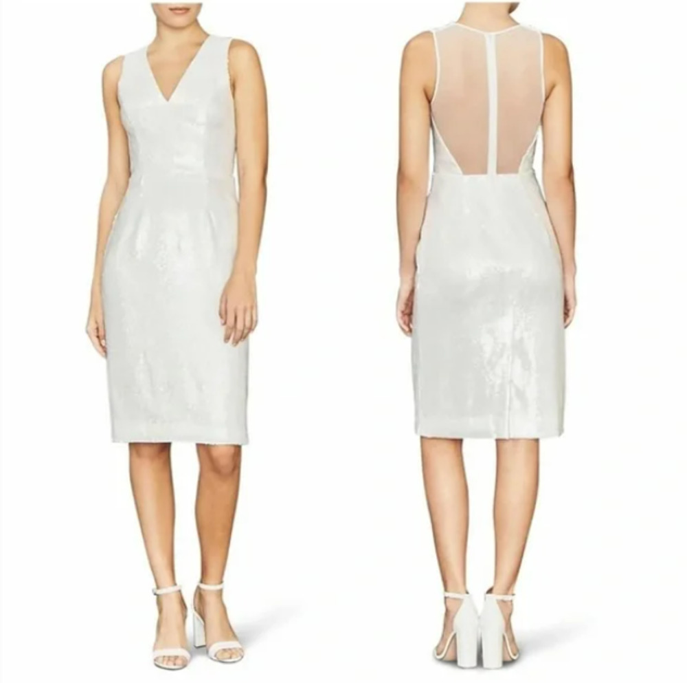 Amsale Clear Sequin Sleeveless Sheath Dress White Size 2 NEW WITH TAGS